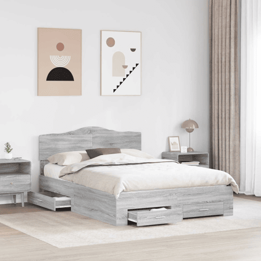 Estrutura De Cama De Casal Moderno - Cinza Sonoma 140 x 200 cm Madeira processada