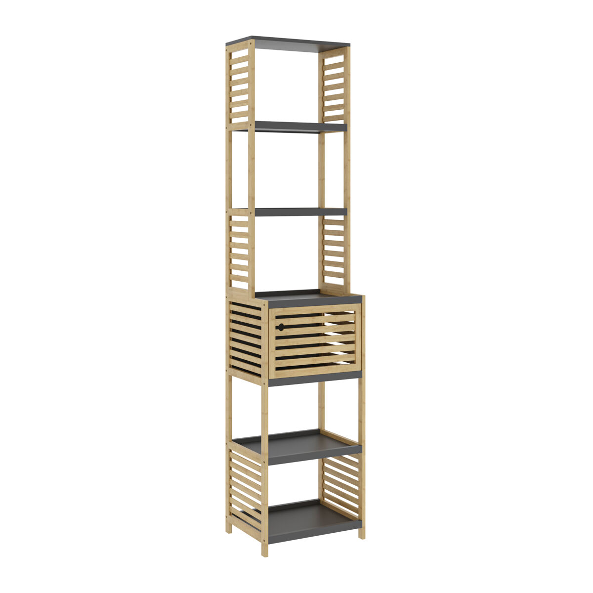 Estantería de baño kydesby de 6 niveles bambú 170x39x30cm natural/gris [en.casa]