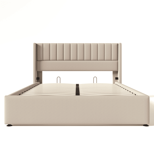 Cama contentora estofada em linho 160x200cm com estrado de ripas - Bege