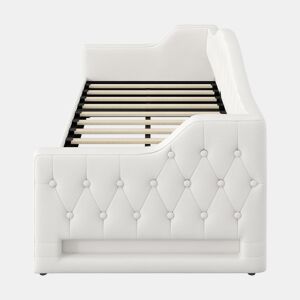 Cama de dia 90x200 - estofada com LED e espaço de armazenamento - Bege