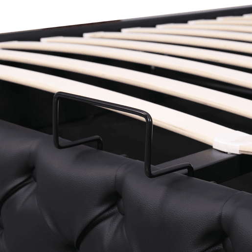Cama contentora estofada em pele sintética com LED - 140x200 cm - com estrado - Preto