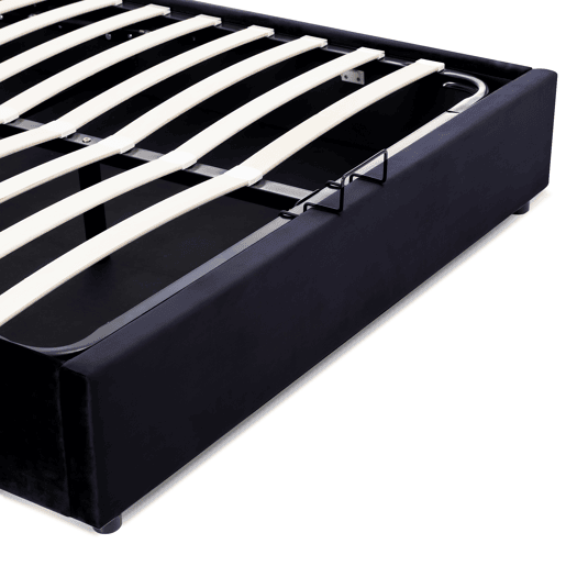 Cama de contentor estofada em veludo 140x200 cm com cabeceira regulável e estrado de ripas - Preto