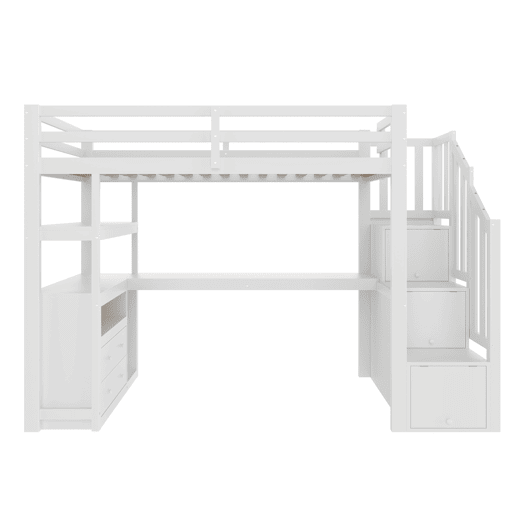 Cama alta 90x200 cm - com secretária, escada com arrumação e 2 gavetas - Branco