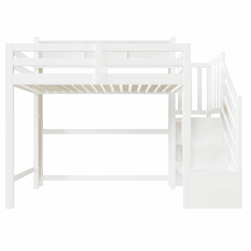 Beliche 90x200 cm - com luzes LED, grande espaço de armazenamento, escada com prateleiras, sem colchão - Branco Beliche 90x200 cm - com luzes LED, grande espaço de armazenamento, escada com prateleiras, sem colchão - Branco