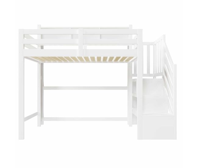 Litera 90x200 cm - con luces led, gran espacio de almacenamiento, escalera con estantes, sin colchón - blanco