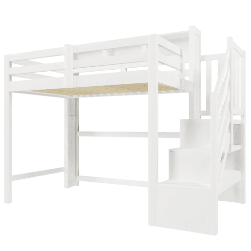 Beliche 90x200 cm - com luzes LED, grande espaço de armazenamento, escada com prateleiras, sem colchão - Branco Beliche 90x200 cm - com luzes LED, grande espaço de armazenamento, escada com prateleiras, sem colchão - Branco