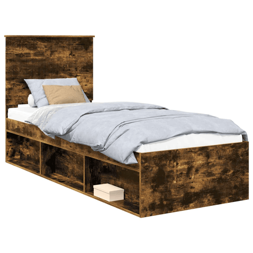 Estrutura de cama de solteiro para adultos com cabeceira Carvalho Defumado 75 x 190 cm