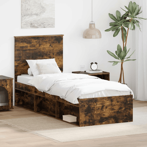 Estrutura de cama de solteiro para adultos com cabeceira Carvalho Defumado 75 x 190 cm