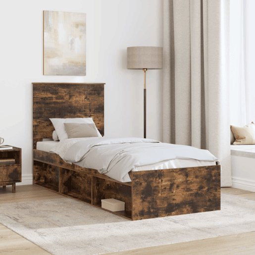 Estrutura de cama de solteiro para adultos com cabeceira Carvalho Defumado 75 x 190 cm