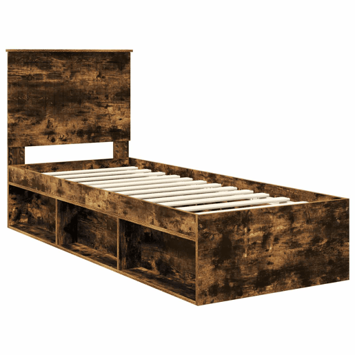 Estrutura de cama de solteiro para adultos com cabeceira Carvalho Defumado 75 x 190 cm