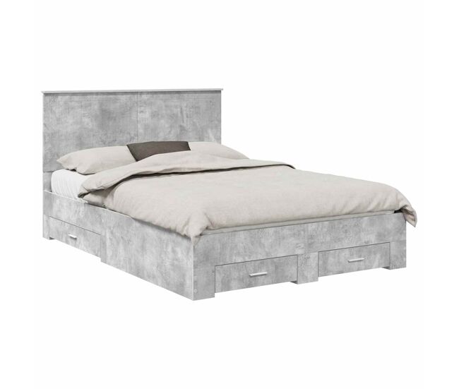 Estructura de cama matrimonial comodidad con cabecera - gris concreto 140 x 190 cm