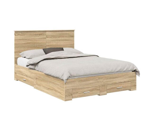 Estructura de cama matrimonial estilo con cabecera roble sonoma 140 x 190 cm