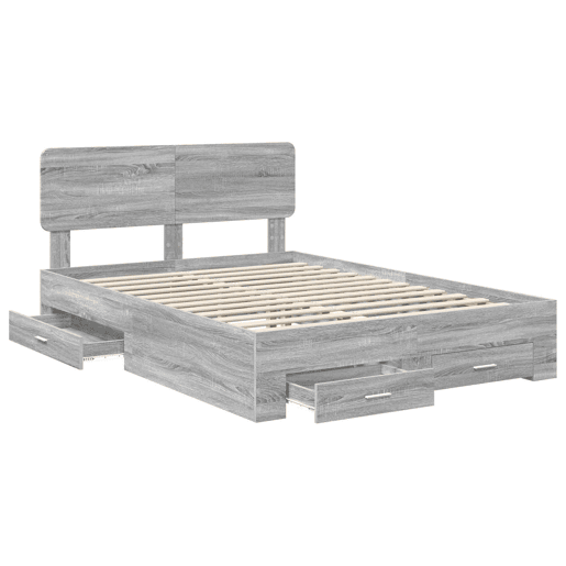 Estrutura De Cama De Casal Moderno - Cinza Sonoma 140 x 190 cm Madeira processada