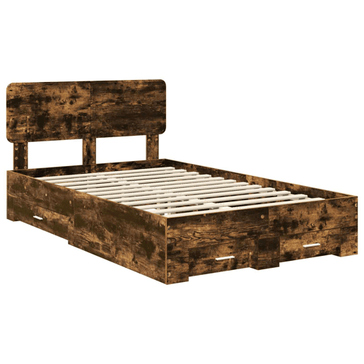 Estrutura de cama de casal com cabeceira - Carvalho Defumado 135 x 190 cm