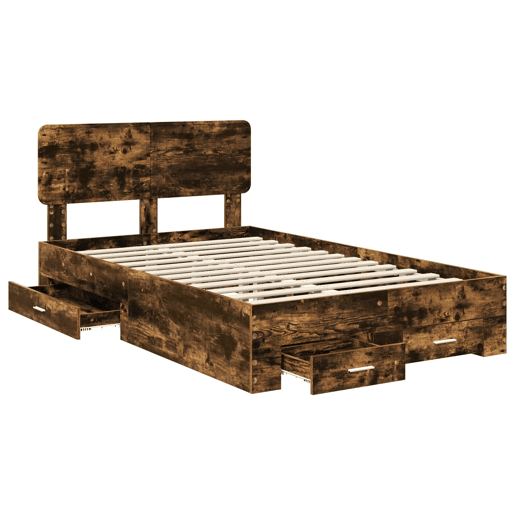 Estrutura de cama de casal com cabeceira - Carvalho Defumado 135 x 190 cm