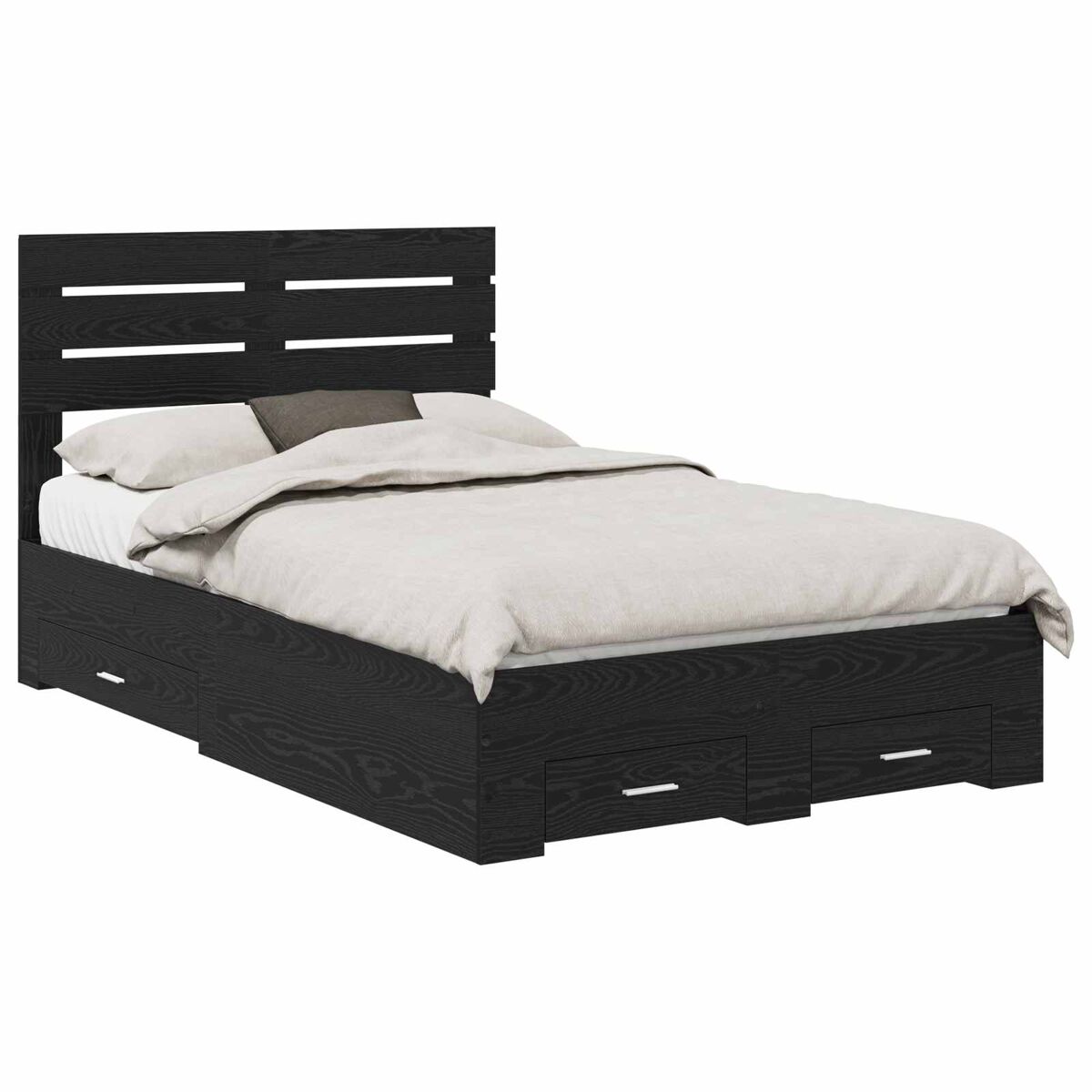 Estructura De Cama Doble Matrimonial 135x190 Negro/ Madera