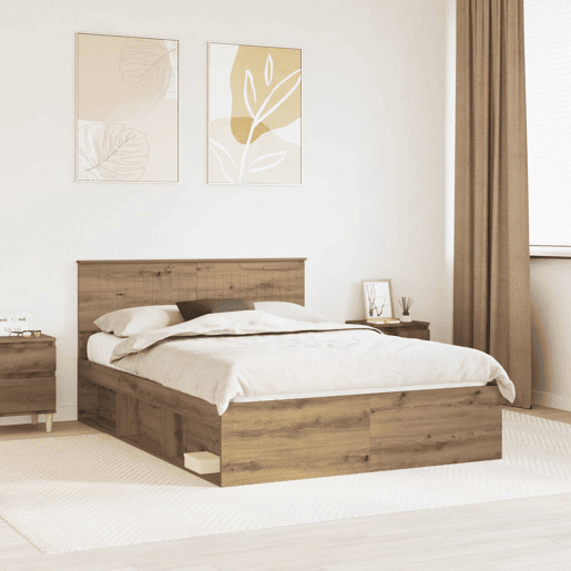 Estrutura de cama de casal moderno com cabeceira - Carvalho Artesanal 135 x 190 cm