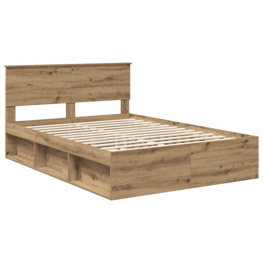 Estrutura de cama de casal moderno com cabeceira - Carvalho Artesanal 135 x 190 cm
