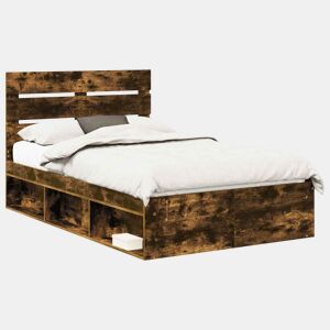 Estrutura de cama de casal com cabeceira - Carvalho Defumado 135 x 190 cm