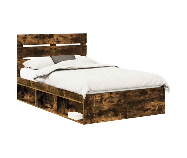 Estructura de cama matrimonial estilo con cabecera roble ahumado 135 x 190 cm