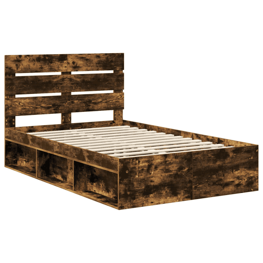 Estrutura de cama de casal com cabeceira - Carvalho Defumado 135 x 190 cm