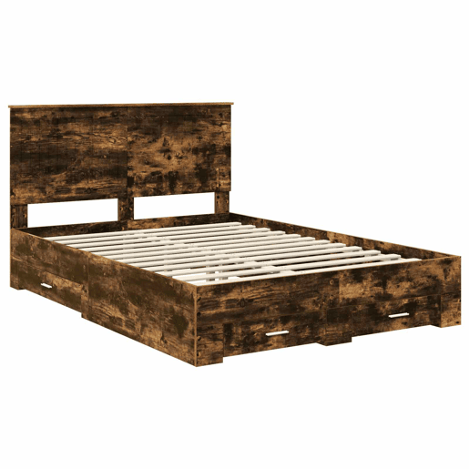 Estrutura de cama de casal com cabeceira - Carvalho Defumado 135 x 190 cm