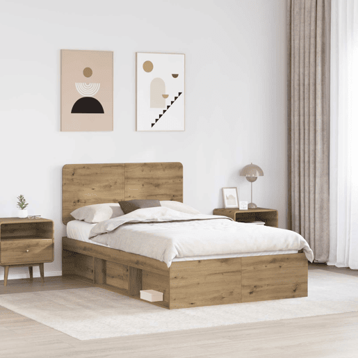Estrutura de cama de casal moderno com cabeceira - Carvalho Artesanal 135 x 190 cm