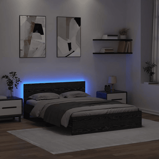 Estrutura da Cama de casal moderno com cabeceira Carvalho Preto 135 x 190 cm