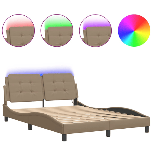 Estrutura de Cama de casal moderno com LED sem colchão Zadar 140x200cm cappuccino