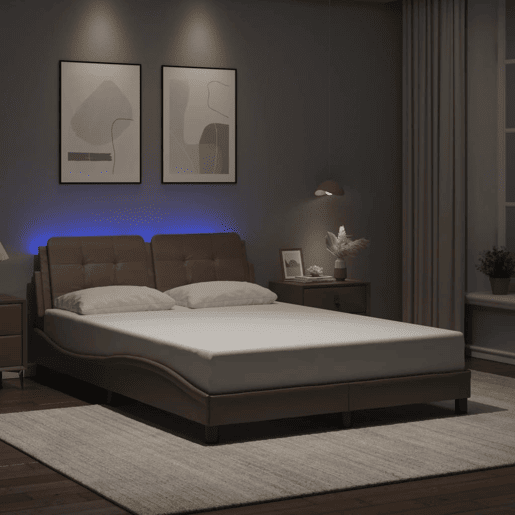 Estrutura de Cama de casal moderno com LED sem colchão Zadar 140x200cm cappuccino