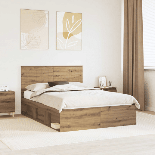 Estrutura de cama de casal moderno com cabeceira - Carvalho Artesanal 135 x 190 cm