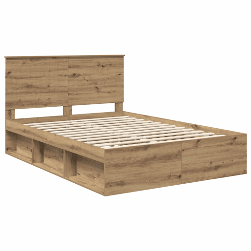 Estrutura de cama de casal moderno com cabeceira - Carvalho Artesanal 135 x 190 cm