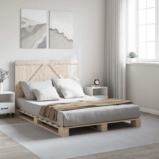 Estrutura de Cama de casal simple com cabeceira 140x200 cm pinho maciço Estrutura de Cama de casal simple com cabeceira 140x200 cm pinho maciço