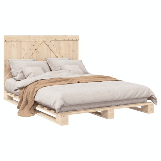 Estrutura de Cama de casal simple com cabeceira 140x200 cm pinho maciço Estrutura de Cama de casal simple com cabeceira 140x200 cm pinho maciço