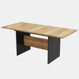 Mesa de Jantar Extensível Vexab 140 a 180 cm - Mesa Multiuso com Extensão Borboleta, Tampo Efeito Madeira e Painéis Preto Mate