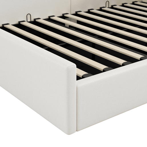 Cama de dia 140x200 - Estofada com arrumação inferior - Bege
