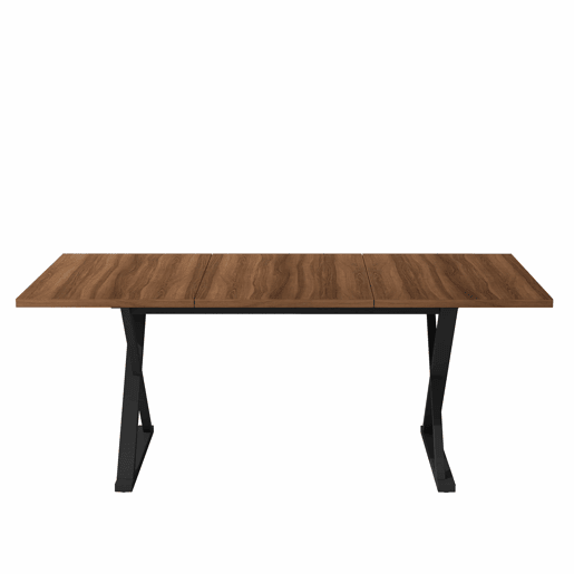 Mesa de jantar 180 x 90 x 75 cm - estilo moderno, robusta e resistente, pés em metal, para 6 a 8 pessoas - cor nogueira e preta
