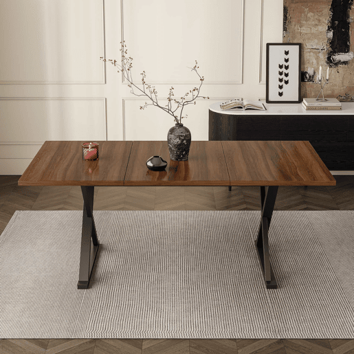Mesa de jantar 180 x 90 x 75 cm - estilo moderno, robusta e resistente, pés em metal, para 6 a 8 pessoas - cor nogueira e preta
