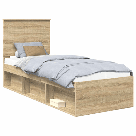 Estrutura de cama de solteiro moderno com cabeceira - Carvalho Sonoma 75 x 190 cm