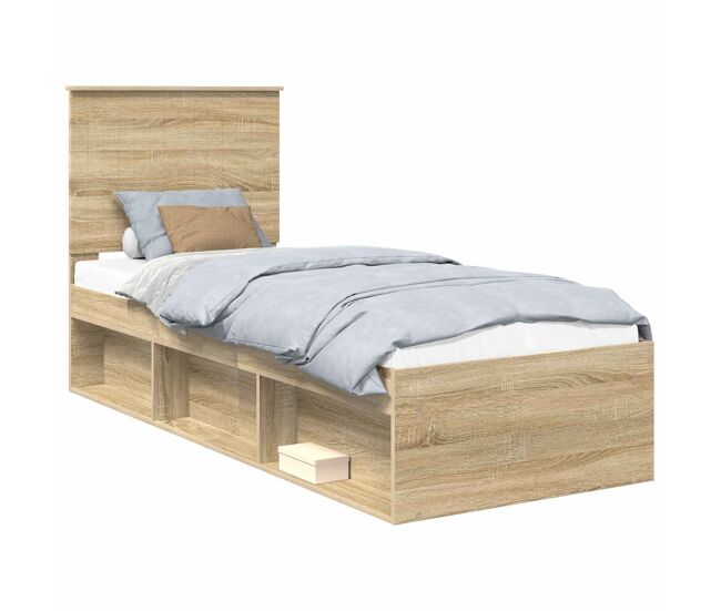 Estructura de cama simple para adultos con cabecera - roble sonoma 75 x 190 cm