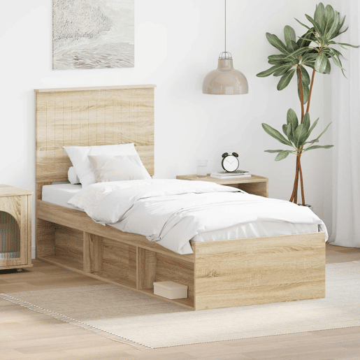 Estrutura de cama de solteiro moderno com cabeceira - Carvalho Sonoma 75 x 190 cm
