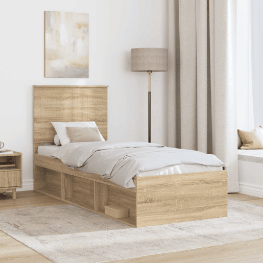 Estrutura de cama de solteiro moderno com cabeceira - Carvalho Sonoma 75 x 190 cm