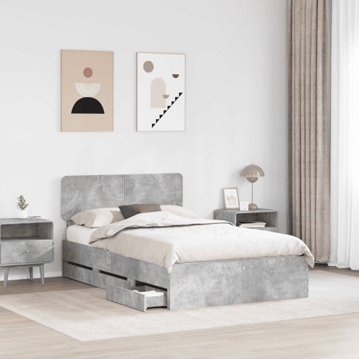 Estrutura da Cama de casal simple com cabeceira Cinzento Concreto 135 x 190 cm