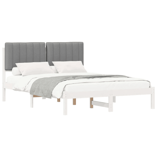 Estrutura de Cama de casal moderno com Cabeceira Estofada Cinzento-claro