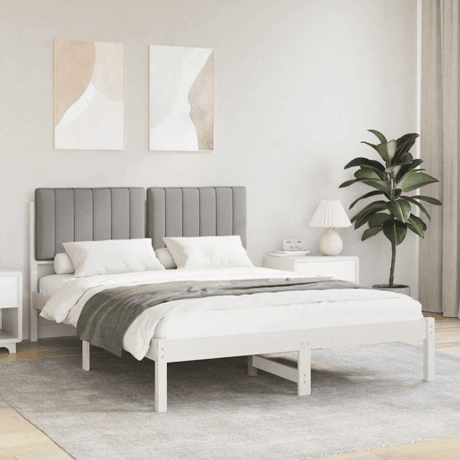 Estrutura de Cama de casal moderno com Cabeceira Estofada Cinzento-claro