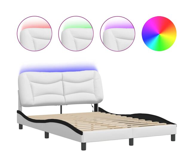 Estructura de cama doble matrimonial con led - blanco negro 140x200 cm
