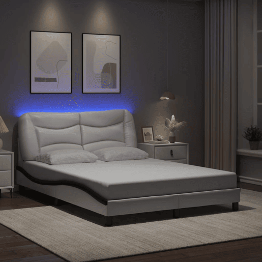 Estrutura de Cama de casal moderno com LED - 140x200cm brancopreto
