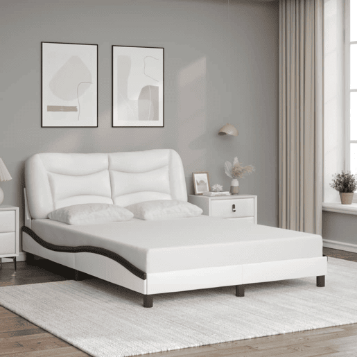 Estrutura de Cama de casal moderno com LED - 140x200cm brancopreto