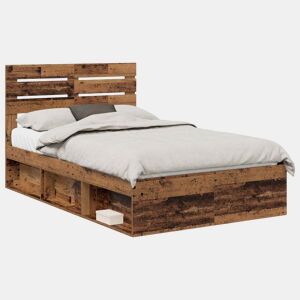 Estrutura de cama de casal com cabeceira - Madeira antiga 135 x 190 cm
