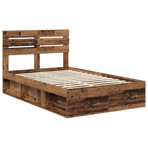 Estrutura de cama de casal com cabeceira - Madeira antiga 135 x 190 cm
